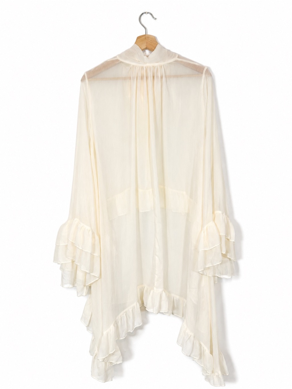 Angelcore Top Ethereal Edwardian Long Sleeve One Size Cream Tie Neck Ruffle - Picture 3 of 7